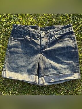Laura Conrad Dark Blue Rolled-Hem Denim Shorts